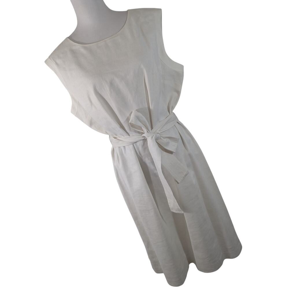NINE WEST! WHITE LINEN & COTTON BLEND, BELTED & LINED SLEEVELESS DRESS! SZ 14